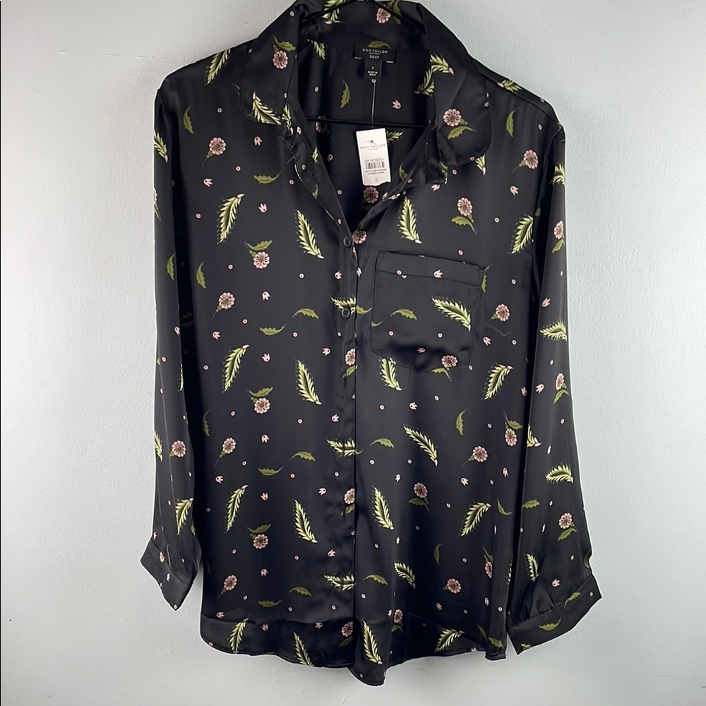 Ann Taylor Factory Sleep Floral Black Women's Top Size S
